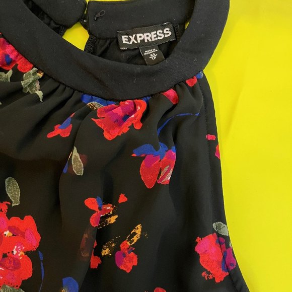 Express Floral Dressy Halter top, Black and red, Size XS - Picture 2 of 8
